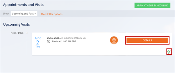 Upcoming Visit Details screenshot